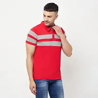 Glito Men Striped Polo Collar T-Shirt(Red)-thumb3