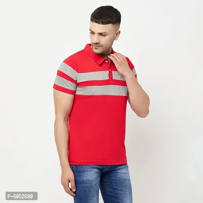 Glito Men Striped Polo Collar T-Shirt(Red)-thumb4