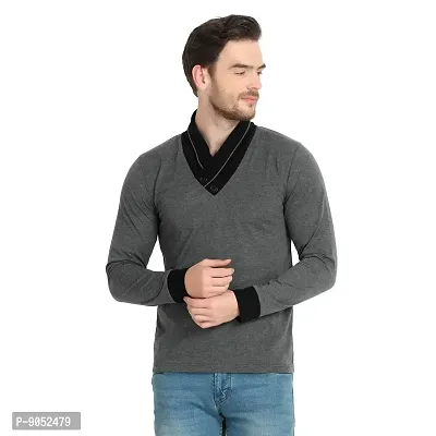 Glito Casual Slim Fit Cotton Fullsleeve Tshirt(Charcoal)-thumb0