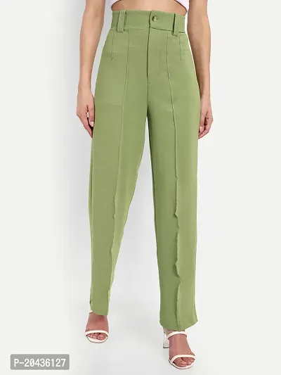 Glito Trendy Green Flared Fit High Waist  Polyster Parallel Trouser Pant for Women-thumb0