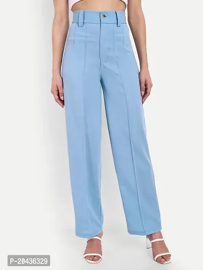 Glito Stylish Blue Flared Fit High Waist  Polyster Parallel Trouser Pant for Women