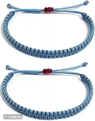 MANMORA Silk Thread Plain Bracelet Pack of 2 for Girls | Boys | Men | Women (blue bracelet pack of 2)-thumb0