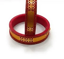 Heemaani Red  Golden Flower with Fixed Stone Glossy Pola Bangle for Women (size2-6) Pack of 2-thumb1