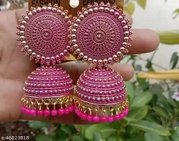 MANMORA Traditional Jhumki Earring For Women | Girls Ethnic Bridal Wedding Indian Pearl Hangings Meena Kari Jhumka Earring Jewellery for Women/Girls (Pink)-thumb1