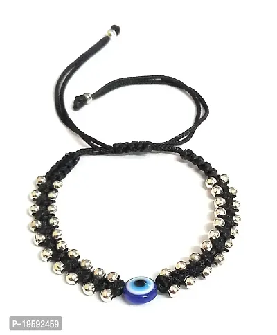 MANMORA Black thread evil eye with silver beads bracelet for girls | boys | men | women-thumb0