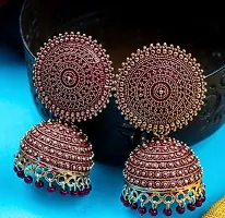 MANMORA Traditional Pack of 2Jhumki Earring For Women | Girls Ethnic Bridal Wedding Indian Pearl Hangings Meena Kari Jhumka Earring Jewellery for Women/Girls (Green) And (Maroon)-thumb1