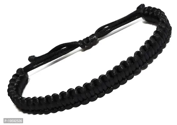 Jewel string black satin cord adjustable Bracelet for girls boys men women(unisex)(Black satin)