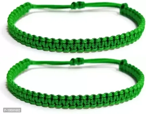 MANMORA Silk Thread Plain Bracelet Pack of 2 for Girls | Boys | Men | Women (green bracelet pack of 2)-thumb0