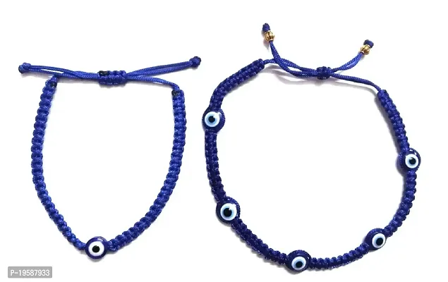 MANMORA Silk Thread combo of 2 Evil Eye Anklet and Bracelet for Girls | Boys | Men | Women Pack of 2 (BLUE THD 5 EVIL ANK  EVIL BRCT)