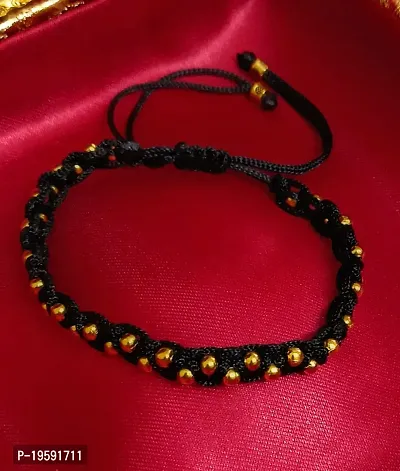 MANMORA Black thread with golden shaded beads bracelet for girls | boys | men | women-thumb5