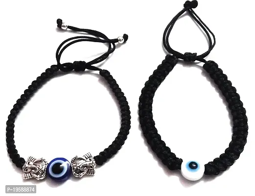 MANMORA Silk Black Thread Blue Evil Eye With Silver Shaded Ganesh Beads  White Evil Bracelet Pack of 2 Bracelet for Girls | Boys | Men | Women-thumb0