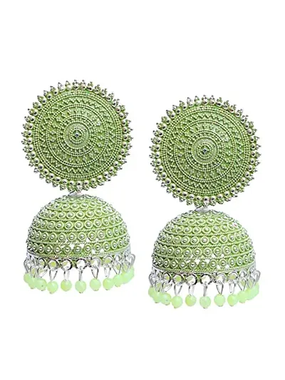 Shritesh Jhumki Earrings for Women- Traditional Bollywood Ethnic Bridal Wedding Indian Pearl Hangings Meenakari jhumka Jewellery for Women/Girls (Light green)