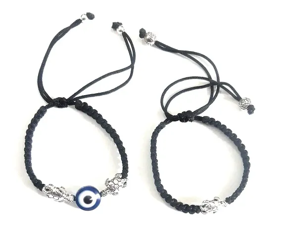 MANMORA Thread Turtle Beads and Evil Eye Bracelet Pack Of 2 for Girls | Boys | Men | Women