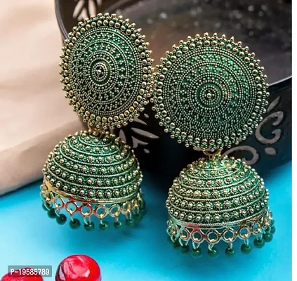 MANMORA Traditional Pack of 2Jhumki Earring For Women | Girls Ethnic Bridal Wedding Indian Pearl Hangings Meena Kari Jhumka Earring Jewellery for Women/Girls (Green) And (Maroon)-thumb3