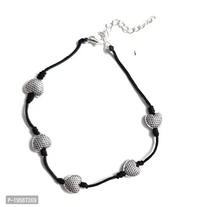 MANMORA Trendy Black Thread With Silver beads Hanging Anklet_Silk Dori payal For Girls| Women| Teenager