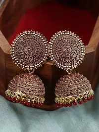 MANMORA Traditional Pack of 2Jhumki Earring For Women | Girls Ethnic Bridal Wedding Indian Pearl Hangings Meena Kari Jhumka Earring Jewellery for Women/Girls (Green) And (Maroon)-thumb4