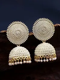 MANMORA Traditional Jhumki Earring For Women | Girls Ethnic Bridal Wedding Indian Pearl Hangings Meena Kari Jhumka Earring Jewellery for Women/Girls (White)-thumb1