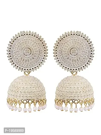 MANMORA Traditional Jhumki Earring For Women | Girls Ethnic Bridal Wedding Indian Pearl Hangings Meena Kari Jhumka Earring Jewellery for Women/Girls (White)-thumb0