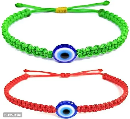 MANMORA Red and green evil eye pack of 2 thread braceletfor girls | boys | women | men-thumb0