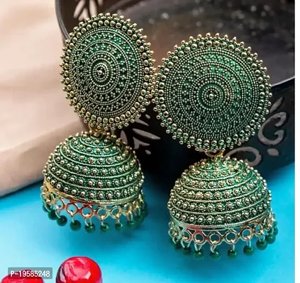 MANMORA Traditional Jhumki Earring For Women | Girls Ethnic Bridal Wedding Indian Pearl Hangings Meena Kari Jhumka Earring Jewellery for Women/Girls (Green)-thumb4