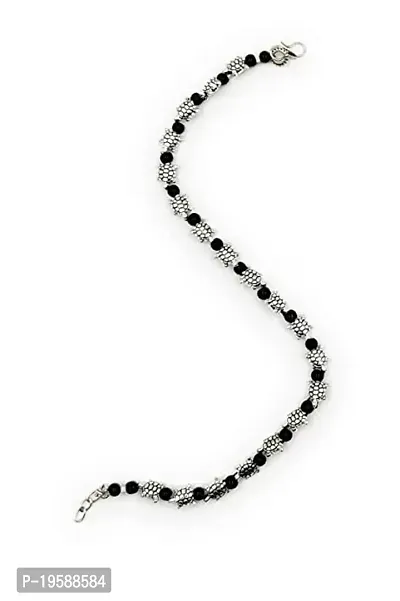 MANMORA new trendy artificial silver shaded turtle with black beads single leg chain Anklet| payal |Good luck| Anklet For Teenager| Girls|Women|Adjustable,Free Size [Single Piece]-thumb2