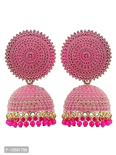 MANMORA Traditional Jhumki Earring For Women | Girls Ethnic Bridal Wedding Indian Pearl Hangings Meena Kari Jhumka Earring Jewellery for Women/Girls (Pink)