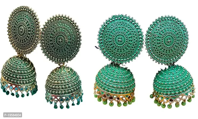 MANMORA Traditional Jhumki With 2 Color Combo Earring For Women | Girls Ethnic Bridal Wedding Indian Pearl Hangings Meena Kari Jhumka Earring Jewellery for Women/Girls (Sea Green) and (Green) (Combo C)-thumb0