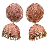 MANMORA Traditional Jhumki Earring For Women | Girls Ethnic Bridal Wedding Indian Pearl Hangings Meena Kari Jhumka Earring Jewellery for Women/Girls (Peach)-thumb3