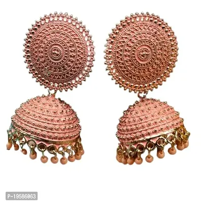 MANMORA Traditional Jhumki Earring For Women | Girls Ethnic Bridal Wedding Indian Pearl Hangings Meena Kari Jhumka Earring Jewellery for Women/Girls (Peach)-thumb4