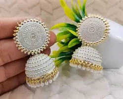 MANMORA Traditional Jhumki Earring For Women | Girls Ethnic Bridal Wedding Indian Pearl Hangings Meena Kari Jhumka Earring Jewellery for Women/Girls (White)-thumb4