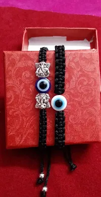MANMORA Silk Black Thread Blue Evil Eye With Silver Shaded Ganesh Beads  White Evil Bracelet Pack of 2 Bracelet for Girls | Boys | Men | Women-thumb2