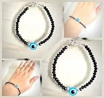 MANMORA Black Beads With Blue Evil Eye Silver Chain Bracelet For Girls | Boys |Men |Women-thumb1