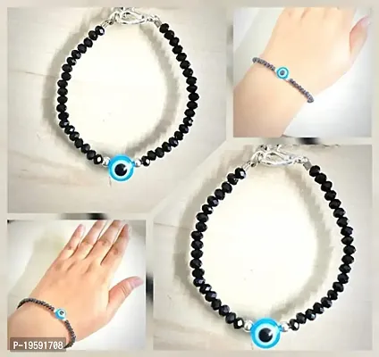 MANMORA Black Beads With Blue Evil Eye Silver Chain Bracelet For Girls | Boys |Men |Women-thumb2