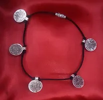 MANMORA Trendy Black Thread With Silver shaded Coin beads Hanging Anklet_Silk Dori payal For Girls| Women| Teenager-thumb1