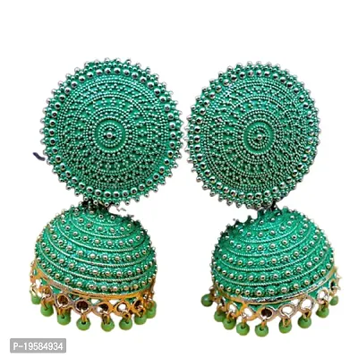 MANMORA Traditional Jhumki With 2 Color Combo Earring For Women | Girls Ethnic Bridal Wedding Indian Pearl Hangings Meena Kari Jhumka Earring Jewellery for Women/Girls (Sea Green) and (Green) (Combo C)-thumb2