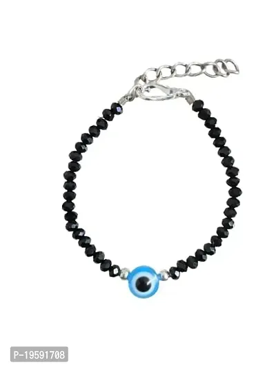 MANMORA Black Beads With Blue Evil Eye Silver Chain Bracelet For Girls | Boys |Men |Women-thumb0