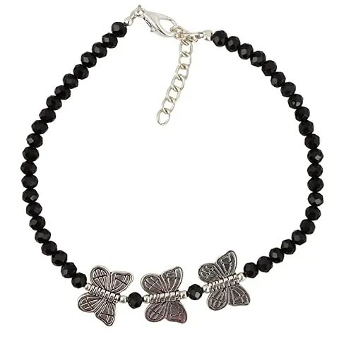 MANMORA TRENDY BLACK BEADS WITH SILVER SHADED BUTTERFLY CHAIN ANKLET_PACK OF 1 LIGHT WAIGHT CHAIN PAYAL FOR GIRLS | WOMEN | TEENAGER