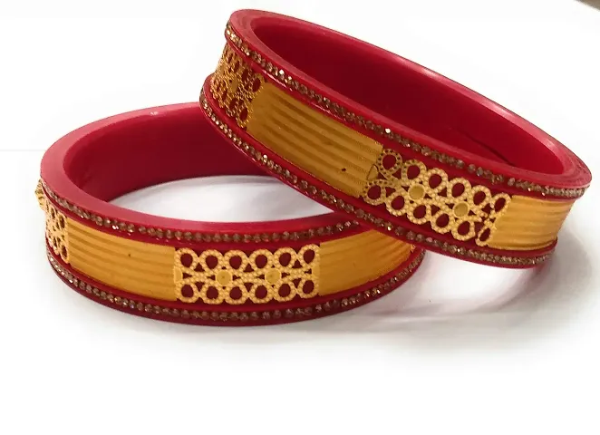 Heemaani Flower with Fixed Stone Glossy Pola Bangle for Women (size2-6) Pack of 2