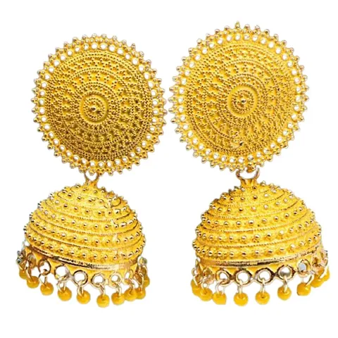 MANMORA Traditional Jhumki Earring For Women | Girls Ethnic Bridal Wedding Indian Pearl Hangings Meena Kari Jhumka Earring Jewellery for Women/Girls (Yellow)