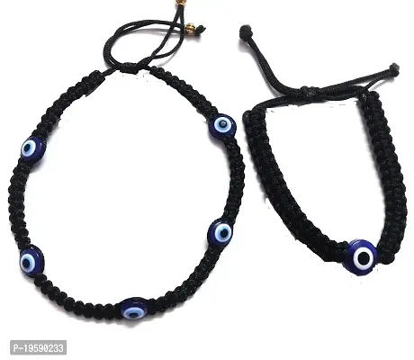 MANMORA Silk Thread combo of 2 Evil Eye Anklet and Bracelet for Girls | Boys | Men | Women Pack of 2 (BLACK THD 5 EVIL ANK  EVIL BRCT)