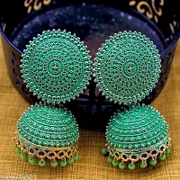 MANMORA Traditional Jhumki With 2 Color Combo Earring For Women | Girls Ethnic Bridal Wedding Indian Pearl Hangings Meena Kari Jhumka Earring Jewellery for Women/Girls (Sea Green) and (Green) (Combo C)-thumb2