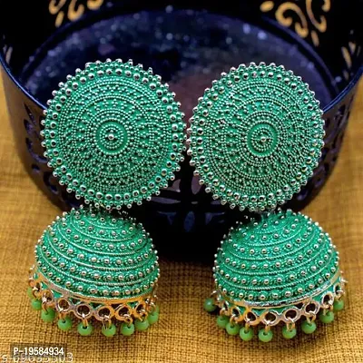 MANMORA Traditional Jhumki With 2 Color Combo Earring For Women | Girls Ethnic Bridal Wedding Indian Pearl Hangings Meena Kari Jhumka Earring Jewellery for Women/Girls (Sea Green) and (Green) (Combo C)-thumb3