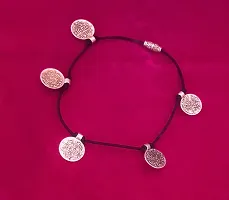 MANMORA Trendy Black Thread With Silver shaded Coin beads Hanging Anklet_Silk Dori payal For Girls| Women| Teenager-thumb3