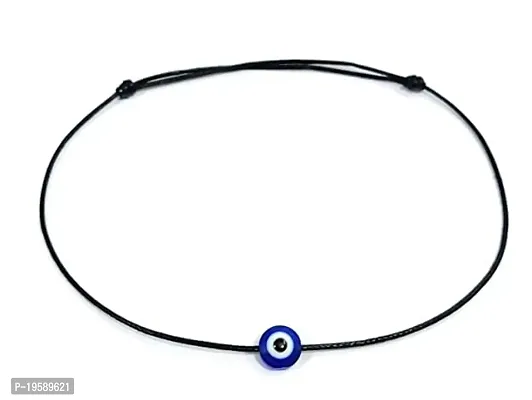 MANMORA Trendy Black Thread With Blue Evil Eye Anklet_Silk Dori With Big Blue Evil Eye payal For Girls| Women| Teenager