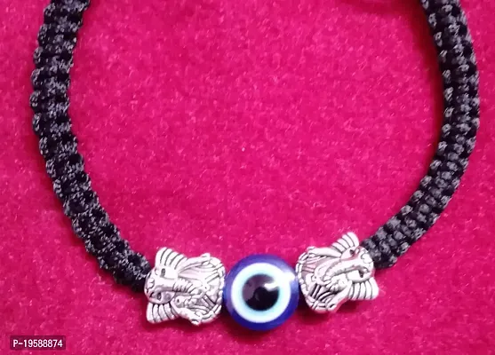 MANMORA Silk Black Thread Blue Evil Eye With Silver Shaded Ganesh Beads  White Evil Bracelet Pack of 2 Bracelet for Girls | Boys | Men | Women-thumb4