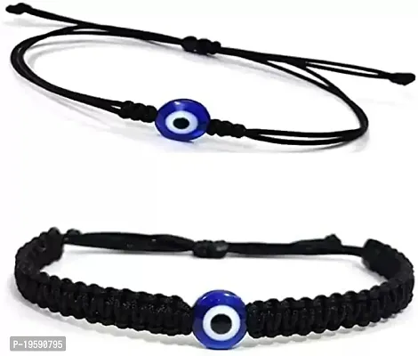 MANMORA Black Beads Blue Evil Eye Bracelet Pack Of 2 for Girls | Boys | Men | Women-thumb0