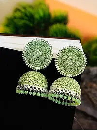 MANMORA Traditional Jhumki Earring For Women | Girls Ethnic Bridal Wedding Indian Pearl Hangings Meena Kari Jhumka Earring Jewellery for Women/Girls (Parrot Green)-thumb1