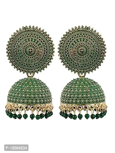 MANMORA Traditional Jhumki With 2 Color Combo Earring For Women | Girls Ethnic Bridal Wedding Indian Pearl Hangings Meena Kari Jhumka Earring Jewellery for Women/Girls (Sea Green) and (Green) (Combo C)-thumb4