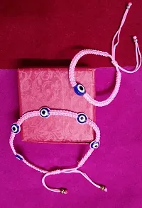 MANMORA Silk Thread combo of 2 Evil Eye Anklet and Bracelet for Girls | Boys | Men | Women Pack of 2 (PINK THD 5 EVIL ANK  EVIL BRCT)-thumb1