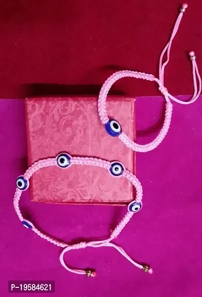 MANMORA Silk Thread combo of 2 Evil Eye Anklet and Bracelet for Girls | Boys | Men | Women Pack of 2 (PINK THD 5 EVIL ANK  EVIL BRCT)-thumb2
